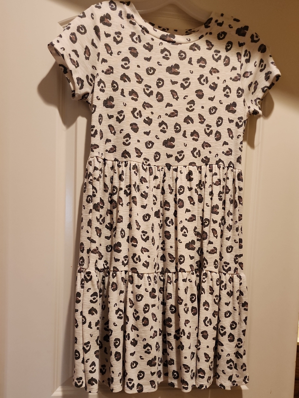 Jessica Simpson Girls Cream Leopard Print Tiered Casual Dress Size Large